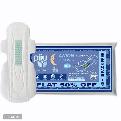 Piiu Cottony Soft Rash Free Ultra Thin Anion Night Sanitary Pad XXL+ (360mm) Pack of 50 Pads-thumb0