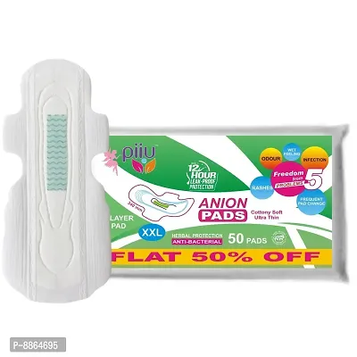 Piiu Cotton Soft Rash Free Ultra Thin Anion Sanitary Pads XXL (340mm) Pack of 50 Pads-thumb0