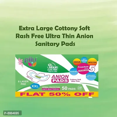 Piiu Cotton Soft Rash Free Ultra Thin Anion Sanitary Pads XXL (340mm) Pack of 50 Pads-thumb3