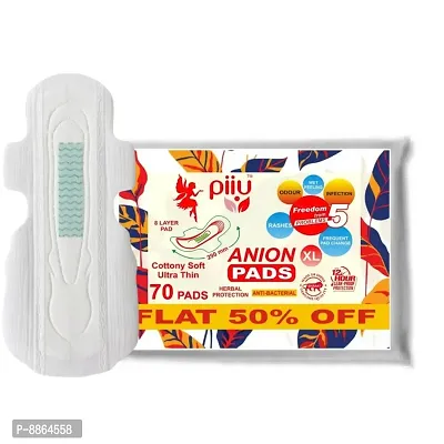 Piiu XL Cotton Soft Rash Free Ultra Thin Onion Sanitary Pads XL (290MM) Pack of 70 Pads-thumb0