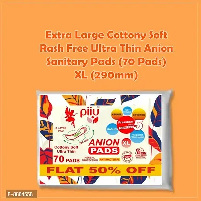 Piiu XL Cotton Soft Rash Free Ultra Thin Onion Sanitary Pads XL (290MM) Pack of 70 Pads-thumb2