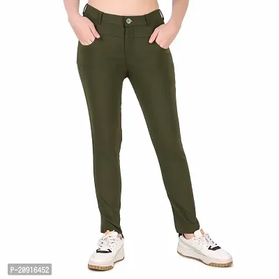 Abhi Ansh Fashion Women's Solid Cotton Lycra Jegging  Stretchable Slim Fit Olive-thumb0