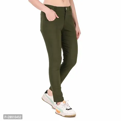 Abhi Ansh Fashion Women's Solid Cotton Lycra Jegging  Stretchable Slim Fit Olive-thumb3