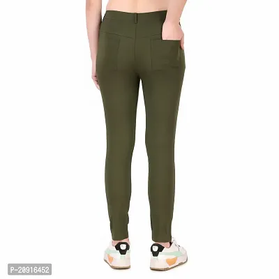 Abhi Ansh Fashion Women's Solid Cotton Lycra Jegging  Stretchable Slim Fit Olive-thumb2