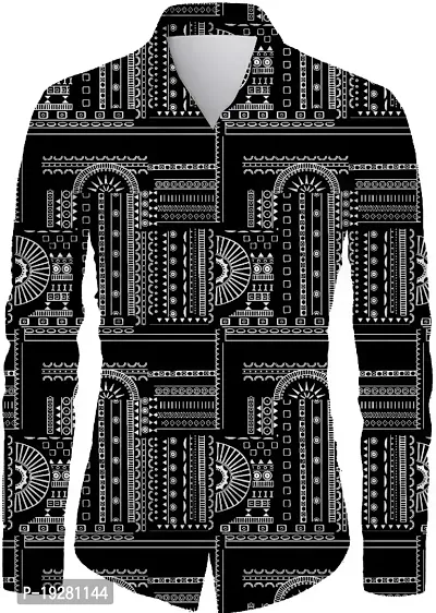 AahanA - Daily Wear, BollyWood Style, Digital Printed, Polycotton, Unstitched, Shirts Fabric For Men (BLACK) (PACK OF 1)-thumb0