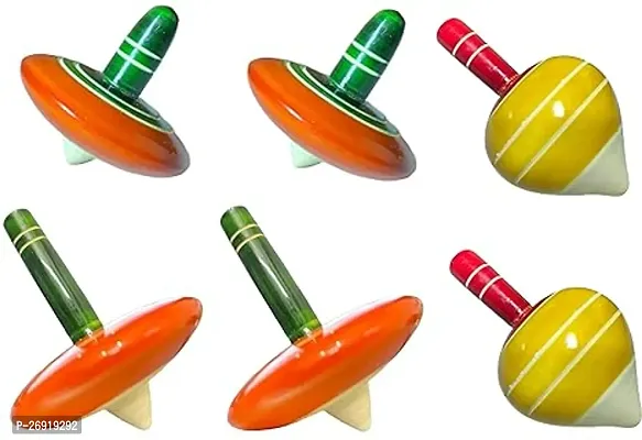 Wooden Spinning Tops (Combo 6), Buguri, Lattu, Non Toxic Desi Hand Made Toys For Kids ,Pack Of 1