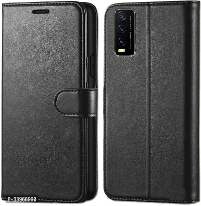 COVERBLACK Magnetic Case Artificial Leather Flip Cover for Vivo Y20 - Venom Black-thumb0