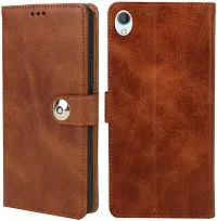 COVERBLACK Shock Proof Artificial Leather Flip Cover for Vivo Y93 - Brown-thumb2