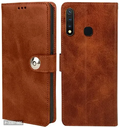 Magnetic Case Artificial Leather Silicon Flip Cover for Vivo Y19 - Executive Brown-thumb0