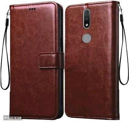 COVERBLACK Dual Protection Artificial Leather Silicon Flip Cover for Nokia TA-1270 Nokia_2.4 - Vintage Brown-thumb0