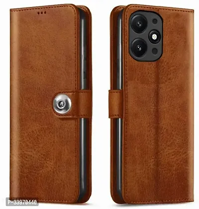 COVERBLACK Dual Protection Artificial Leather Rubber Flip Cover for REDMI 12 4G - Executive Brown-thumb0