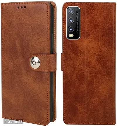 COVERBLACK Shock Proof Artificial Leather Flip Cover for Vivo Y20 - Brown-thumb0