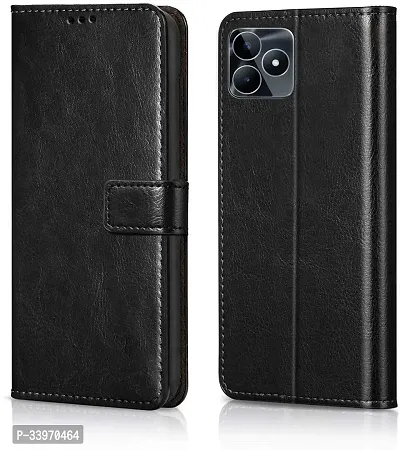 COVERBLACK Magnetic Case Artificial Leather Rubber Flip Cover for Realme C53 - Venom Black-thumb0