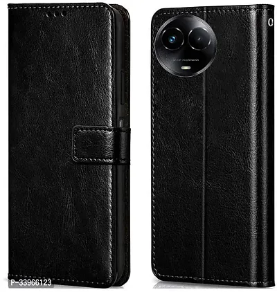 COVERBLACK Dual Protection Artificial Leather Rubber Flip Cover for Realme 11x 5G - Venom Black