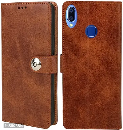 COVERBLACK Shock Proof Artificial Leather Flip Cover for Vivo Y93 - Brown-thumb0