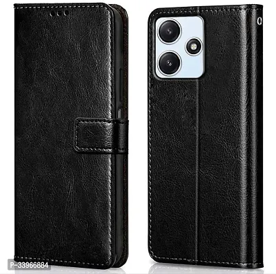 COVERBLACK Dual Protection Artificial Leather Rubber Flip Cover for REDMI 12 5G - Venom Black-thumb0