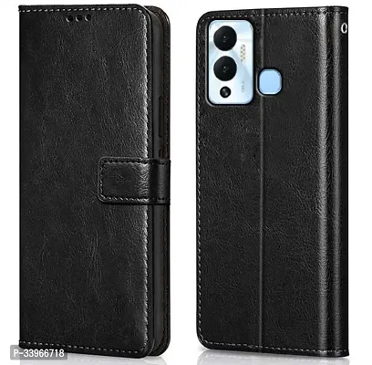 COVERBLACK Magnetic Case Artificial Leather Rubber Flip Cover for Infinix HOT 12 Play - Venom Black-thumb0