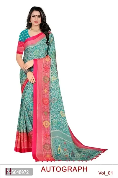 Women Cotton Blend Printed Saree with Blouse piece