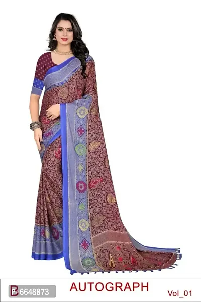 Women Cotton Blend Printed Saree with Blouse piece