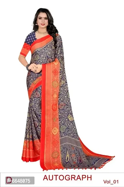 Women Cotton Blend Printed Saree with Blouse piece