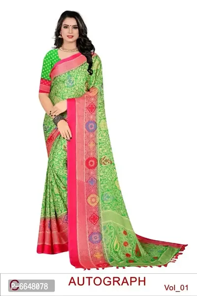 Women Cotton Blend Printed Saree with Blouse piece-thumb0