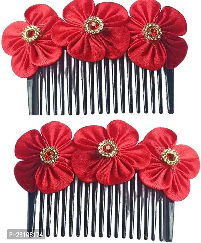 Artificial Flowers Jewellery Hair Comb pin For Women pack of 2 Hair Clip (Red)