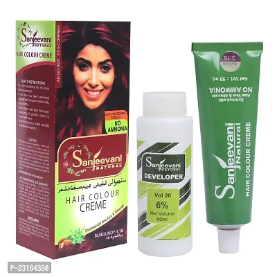 Sanjeevani Natural Hair Colour Creme | No Ammonia | Long-lasting Colour For Men and Womem Smoothness  Shine | Natural Color 50ml + 60ml (Pack of 1, Burgundy)-thumb2