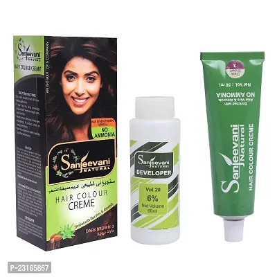 Sanjeevani Natural Hair Colour Creme | No Ammonia | Long-lasting Colour For Men and Womem Smoothness  Shine | Natural Color 50ml + 60ml (Pack of 4, Dark Brown)-thumb0