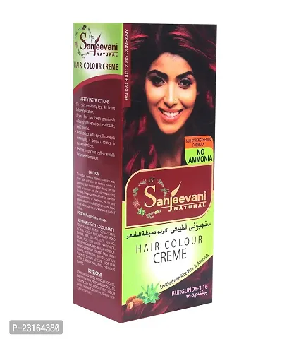 Sanjeevani Natural Hair Colour Creme | No Ammonia | Long-lasting Colour For Men and Womem Smoothness  Shine | Natural Color 50ml + 60ml (Pack of 1, Burgundy)-thumb0