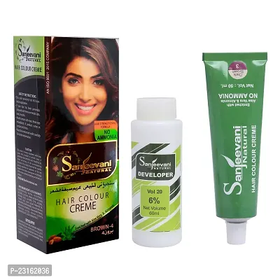 Sanjeevani Natural Hair Colour Creme | No Ammonia | Long-lasting Colour For Men and Womem Smoothness  Shine | Natural Color 50ml + 60ml (Pack of 1, Brown)-thumb0