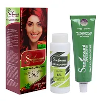 Sanjeevani Natural Hair Colour Creme | No Ammonia | Long-lasting Colour For Men and Womem Smoothness  Shine | Natural Color 50ml + 60ml (Pack of 1, Cherry Red)-thumb1