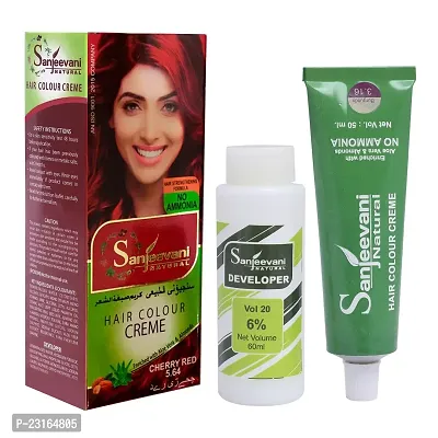 Sanjeevani Natural Hair Colour Creme | No Ammonia | Long-lasting Colour For Men and Womem Smoothness  Shine | Natural Color 50ml + 60ml (Pack of 1, Cherry Red)-thumb2