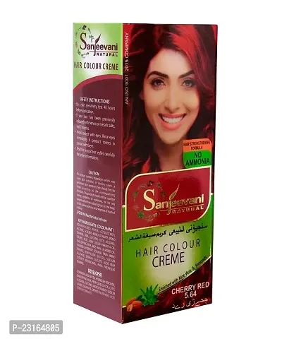 Sanjeevani Natural Hair Colour Creme | No Ammonia | Long-lasting Colour For Men and Womem Smoothness  Shine | Natural Color 50ml + 60ml (Pack of 1, Cherry Red)-thumb0