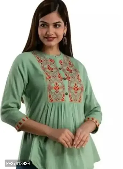 Elegant Green Viscose Rayon Embroidered Tunic For Women