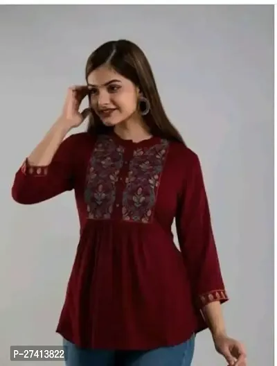 Elegant Maroon Viscose Rayon Embroidered Tunic For Women