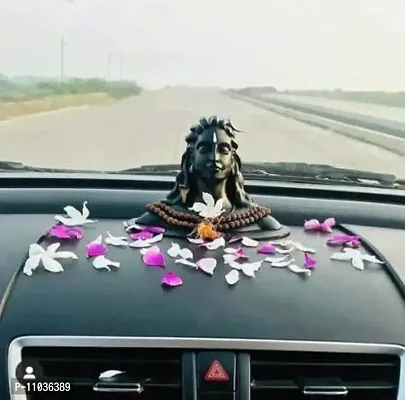 Oramsa Black Resin Lord Adiyogi Mahadev Shiv Shankara Showpiece Idol Murti Statue for Car Dashboard (6.5 cm x 11 cm x 13 cm)-thumb0