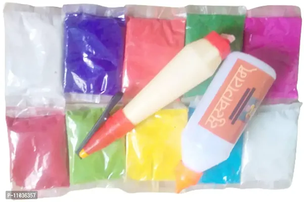 Oramsa Set of Ten Rangoli Colours (100 Grams Each) and one tipka Pen and one Rangoli Pen