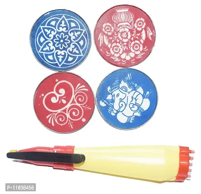 Oramsa Combo of One Rangoli Outliner Pen and Four 4"" Inch Rangoli Jali Stencils