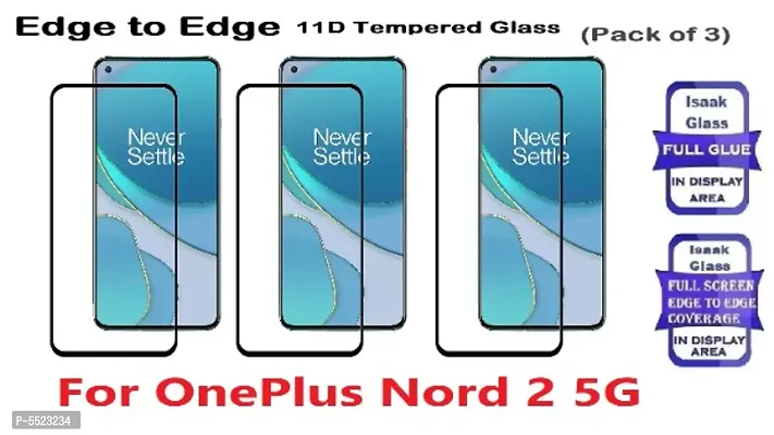 OnePlus Nord 2 5G Edge to Edge, Full Glue, 11D Tempered Glass (Pack of 3)