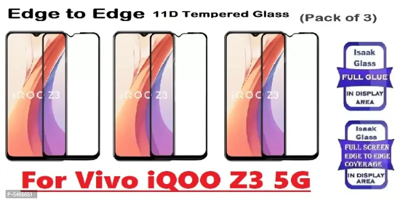 Vivo iQOO Z3 5G (ISAAK) Edge to Edge, 11D Full Glue Tempered Glass (Pack of 3)