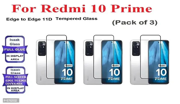 Redmi 10 Prime [ISAAK] Edge to Edge, Full Glue, 11D Tempered Glass (Pack of 2)