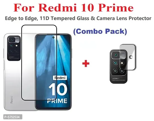 Redmi 10 Prime [ISAAK] Edge to Edge, Full Glue, 11D Tempered Glass  Camera Lens Protector (Combo Pack)
