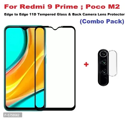 Redmi 9 Prime| Poco M2 [ISAAK] Edge to Edge, Full Glue, 11D Tempered Glass  Camera Lens Protector (Combo Pack)-thumb0