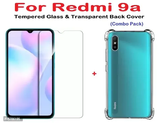 Redmi 9a (ISAAK) Tempered Glass  Transparent Back Cover (COMBO PACK)