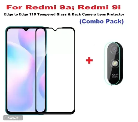 Redmi 9a| Redmi 9i (ISAAK) Ede to Edge, Full Glue, 11D Tempered Glass  Camera Lens Protector (COMBO PACK)