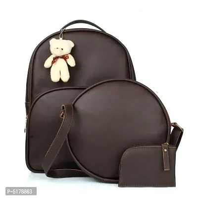Trendy Brown PU Solid Bag Set For Women- 3 Bags-thumb0