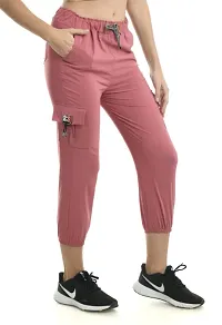 Stylish Pink Cotton Blend Self Design Cargo For Women-thumb2