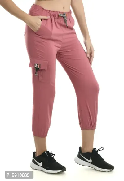 Stylish Pink Cotton Blend Self Design Cargo For Women-thumb3