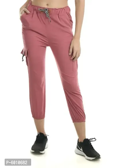 Stylish Pink Cotton Blend Self Design Cargo For Women-thumb0