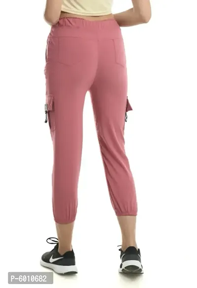 Stylish Pink Cotton Blend Self Design Cargo For Women-thumb4
